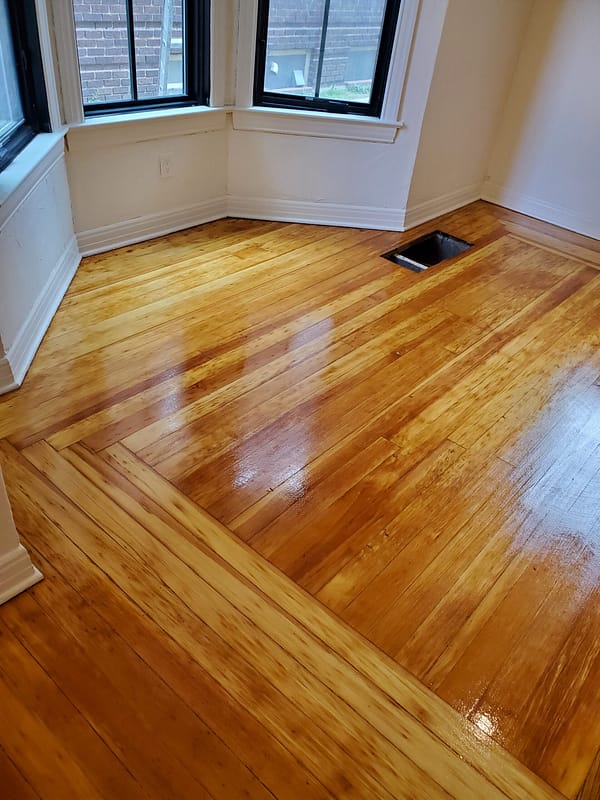 Fir with natural polyurethane finish 4 Fir flooring with natural polyurethane finish in a bay window