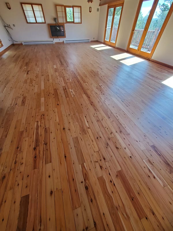 Australian Cypress with natural finish 4 Australian Cypress flooring with natural finish in large room with vaulted rafters
