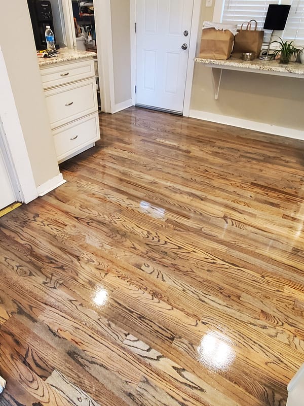 3-1/4" Red Oak stained Driftwood 4 Red Oak stained Driftwood flooring in a kitchen