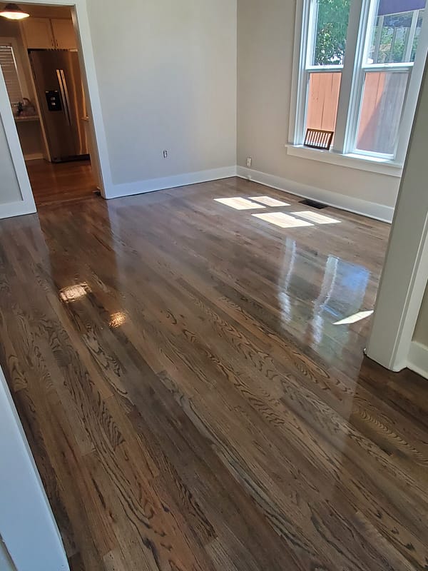 3-1/4" Red Oak stained Driftwood 2 Red Oak stained Driftwood flooring in a kitchen