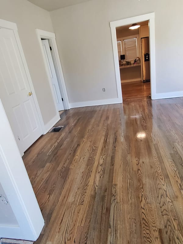 3-1/4" Red Oak stained Driftwood 1 Red Oak stained Driftwood flooring in a kitchen