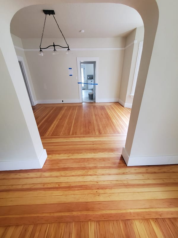 3" Fir with natural finish Log Cabin border 2 Fir flooring with natural finish and Log Cabin border with archway