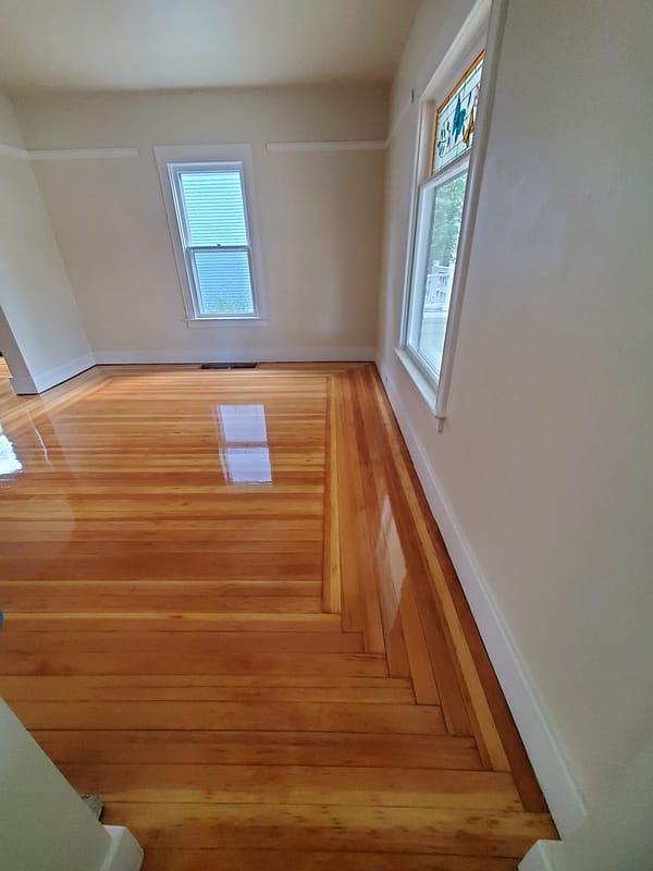 3" Fir with natural finish Log Cabin border 6 Fir flooring with natural finish and Log Cabin border